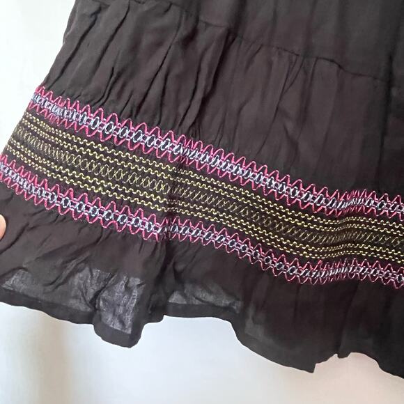 Linda Anderson Boho Maxi Skirt Sz XL Black Festival Embroidered Smocking Peasant - Picture 7 of 12